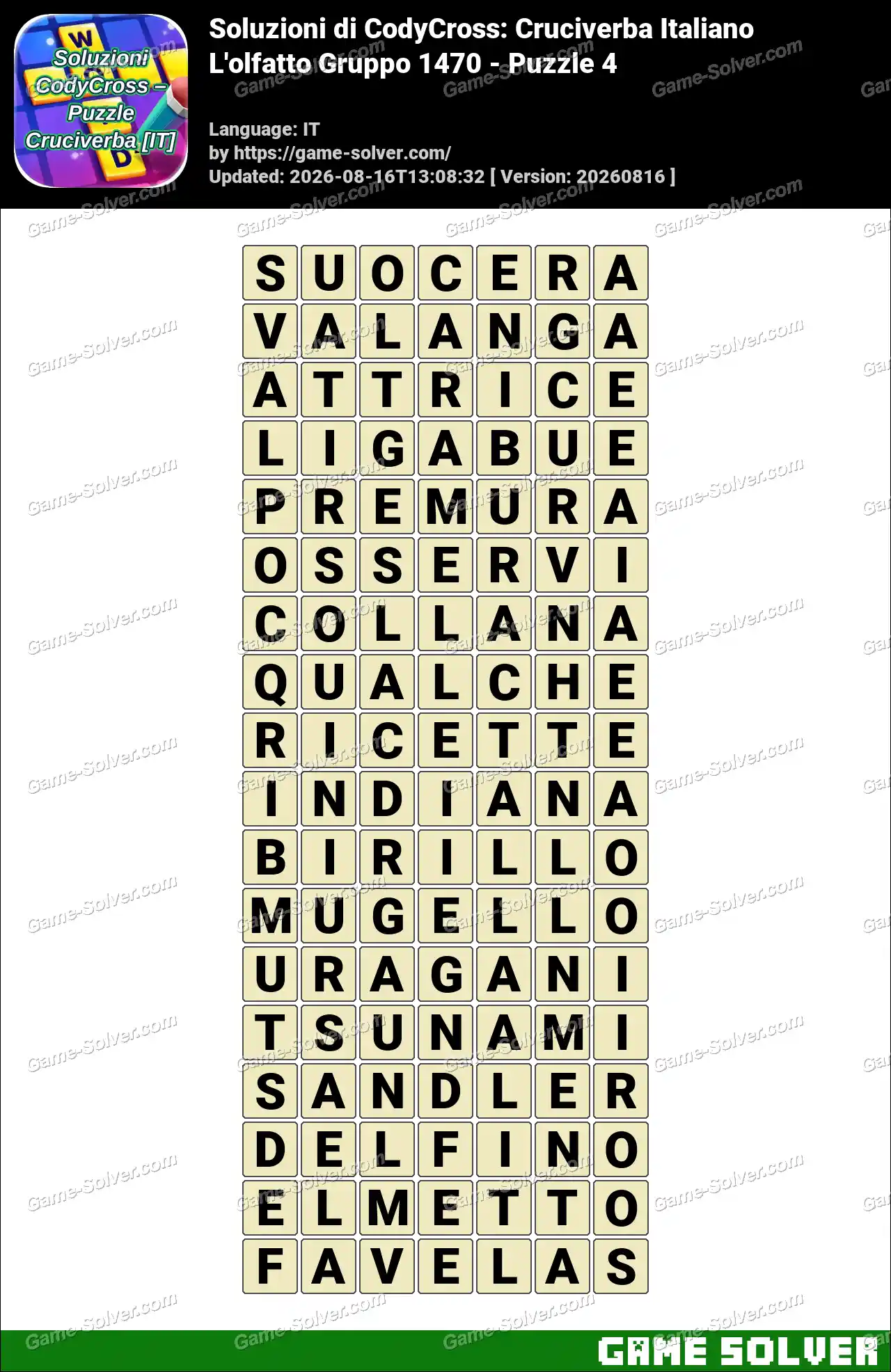 Soluzioni di CodyCross: Cruciverba Italiano L’olfatto Gruppo 1470 – Puzzle 4